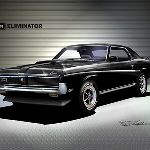 1969 Mercury Cougar art prints By Danny Whitfield Comes in 9 different exterior color Car Enthusiast Wall Art BLACK