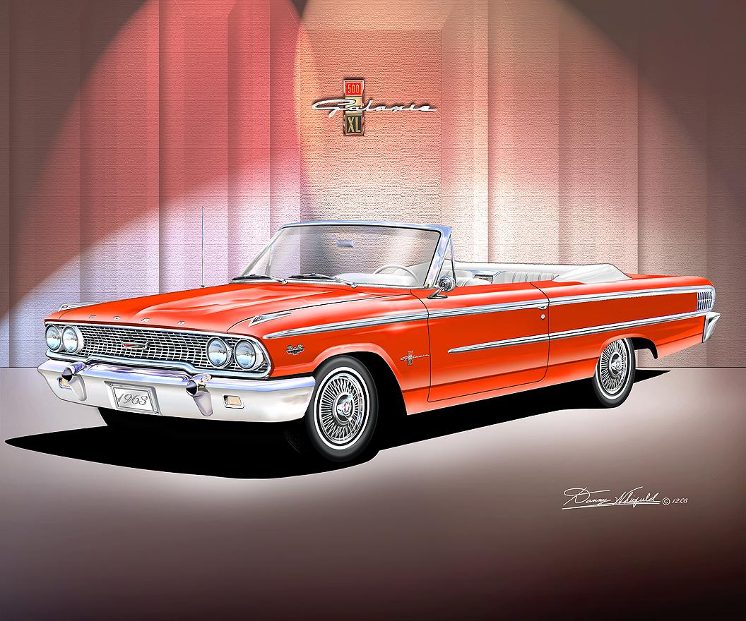 1963 Galaxie 500 XL Convertible Art Print: Automotive Illustration