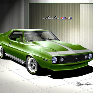 1971 AMC Javelin AMX Art Print: Customized Car Poster by Danny Whitfield