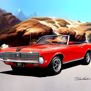 1969 Mercury Cougar art prints By Danny Whitfield Comes in 9 different exterior color Car Enthusiast Wall Art CONVERTIBILE