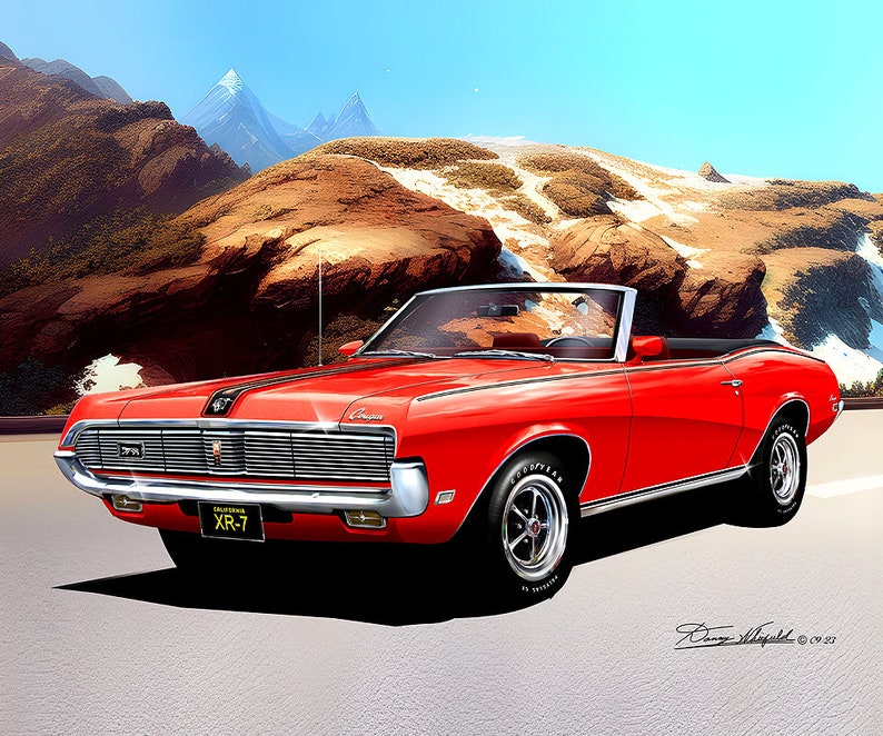 1969 Mercury Cougar art prints By Danny Whitfield Comes in 9 different exterior color Car Enthusiast Wall Art CONVERTIBILE