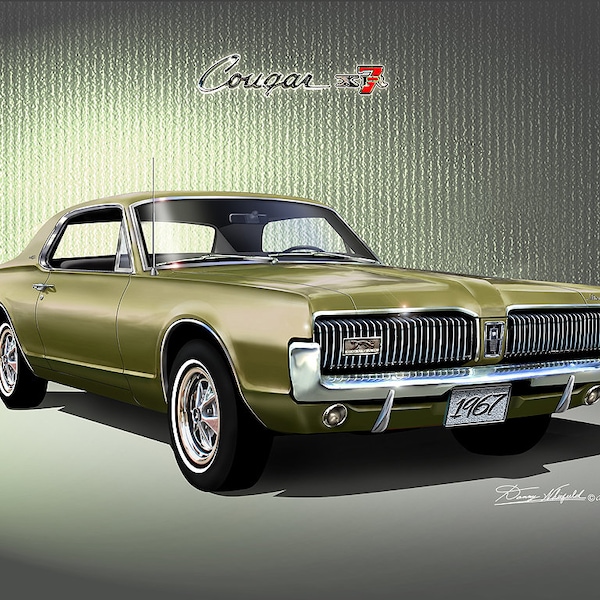 1967 Mercury Cougar Art Prints By Danny Whitfield  | Comes in 10 different exterior color| Car Enthusiast Wall Art