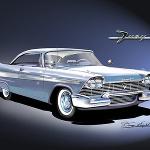 1958 Plymouth Fury Art Prints By Danny Whitfield Comes in 8 different exterior colors Car Enthusiast Wall Art BLUE BONNET BLUE