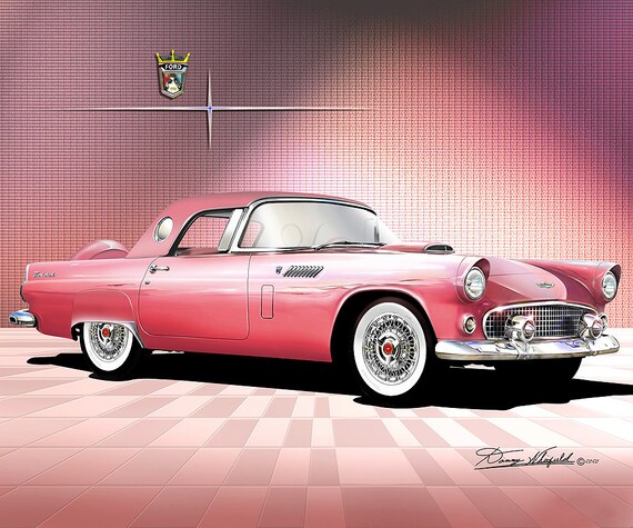 1956 Thunderbird Art Print: Classic Car, Automotive Illustration