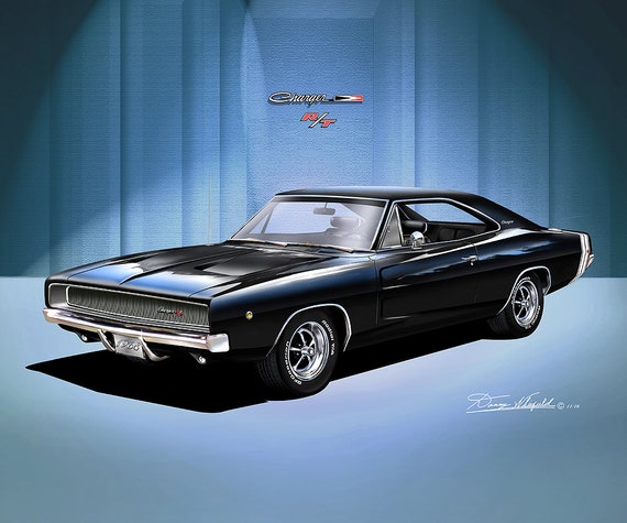 1968 Charger R/T Art Print: Muscle Car Illustration, Automotive