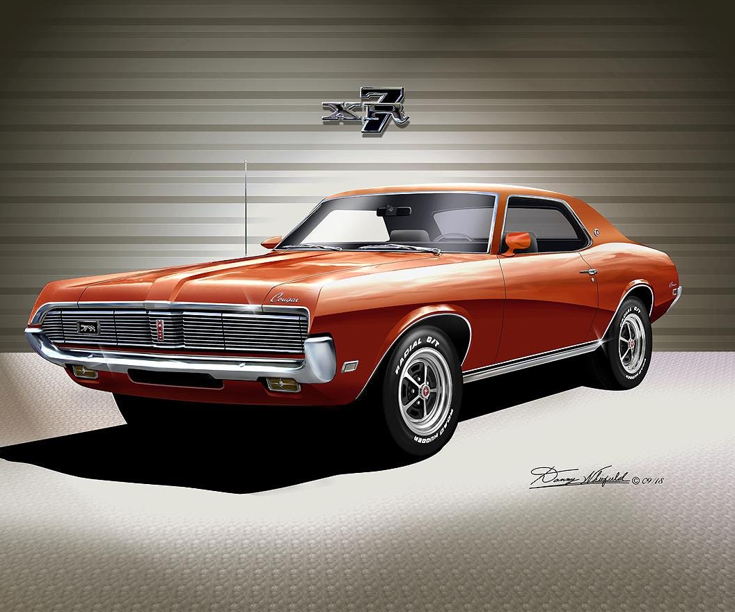 1969 Mercury Cougar Eliminator Art Print: Automotive Wall Art by