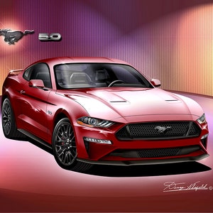 2020 Mustang GT Art Print: Automotive Enthusiast Wall Decor (5-10 Colors)