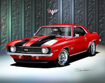 1969 Camaro Art Print: Chevrolet Car Enthusiast Wall Decor