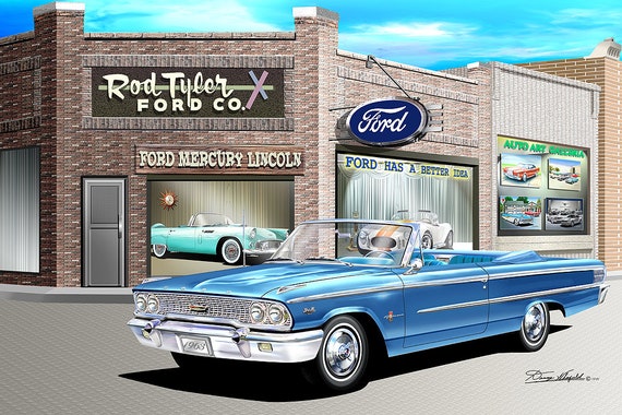 Rod Tyler Ford Dealership Art Print: Vintage Car Poster Comes in 8