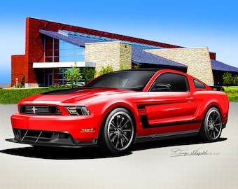 2011-2012 Mustang Boss 302 Art Prints By Danny Whitfield  | Comes in 8 different exterior colors | Mustang Enthusiast Wall Art