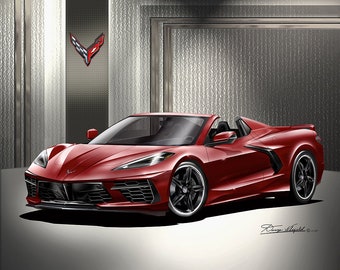 C8 Chevrolet Corvette Stingray Convertible Art Prints by Danny Whitfield | Series 2  Comes in 10 different styles | Prints Paintings Posters