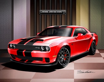 2021-2022 Challenger Hellcat Jailbreak Art Prints By Danny Whitfield  | Comes in 6 different exterior colors | Car Enthusiast Wall Art