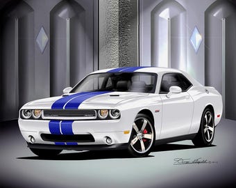 Muscle Car Art Print: 2008-2012 Challenger, Automotive Wall Art Decor