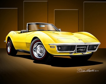 1968 Chevrolet Corvette C3 Art Prints By Danny Whitfield  | Convertible comes in 3 different exterior colors