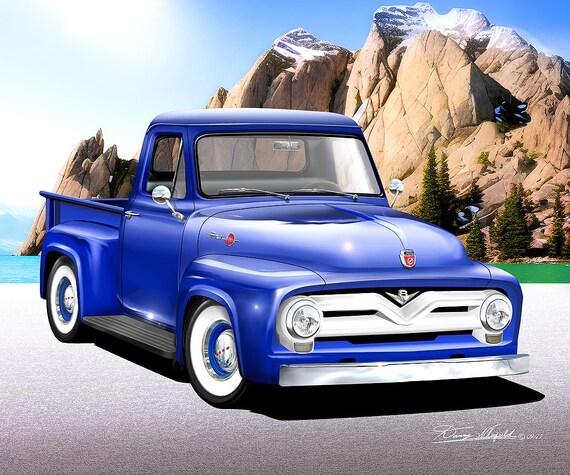 1955 Ford F100 Pickup Truck Art Print: Vintage Automotive Wall Art