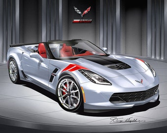 Chevrolet Corvette Art Prints By Danny Whitfield  | 2014 2019 | C7 Chevrolet Corvette Grand sport |comes in 9 different exterior colors