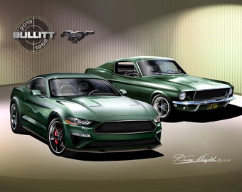 1968-2019 Mustang Bullitt Art Print: Vintage Car Poster comes in 5 to 10 colors