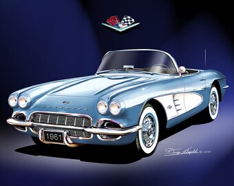 1961 C1 Chevrolet Corvette Convertible Art Prints By Danny Whitfield  |  Comes in 4 different exterior colors