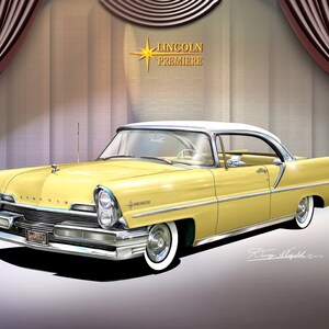 Lincoln Art Prints By Danny Whitfield  | 1957 | Lincoln Premiere Comes in 5 different styles | car poster wall art vintage prints