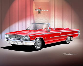 1963 Ford Galaxie 500 XL Convertible Art Print, Classic Car Poster