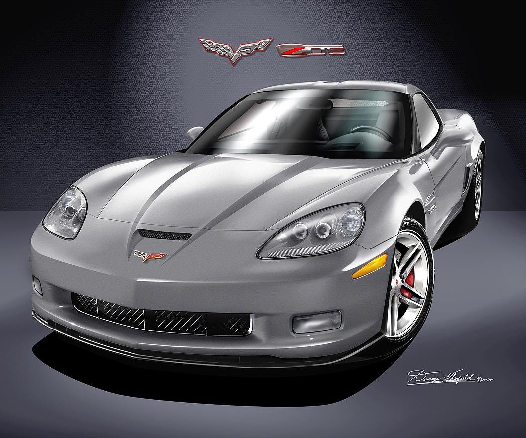 アート・デザイン・音楽 THE COMPLETE CORVETTE 2006 C6 Sports Car Z06 Art Print: Danny Whitfield Automotive Wall