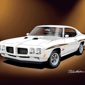 1970 Pontiac GTO Judge With Sport Mirrors | Art Prints By Danny Whitfield - Comes in 8 different exterior colors | Car Enthusiast Wall Art