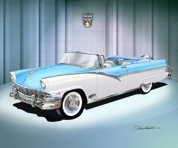 1956 Ford Fairlane Sunliner Convertible Art Print (5-10 Colors) - Etsy