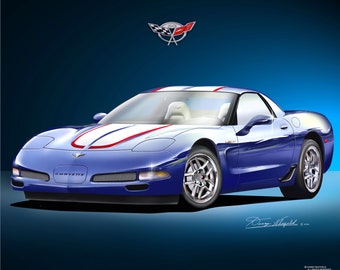 2004 Chevrolet C5 Corvette Z06 Commemorative Edition Art Prints By Danny Whitfield  | Comes in 3 different styles| Car Enthusiast Wall Art