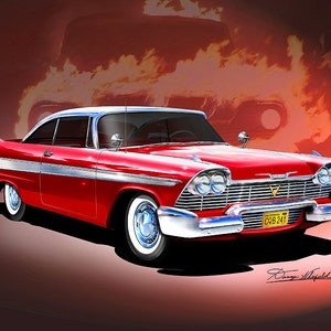 1958 Plymouth Fury Art Prints By Danny Whitfield Comes in 8 different exterior colors Car Enthusiast Wall Art HER NAMES CHRISTINE