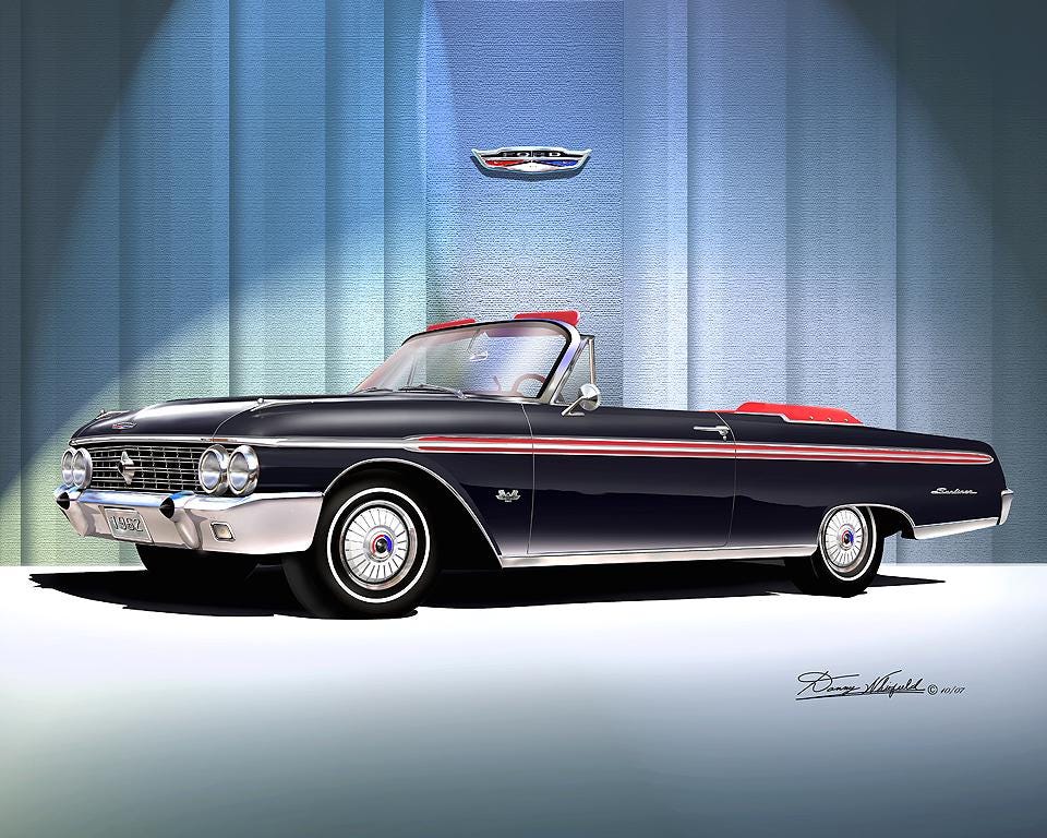 1962 Ford Galaxie 500 XL & Sunliner Art Print: Wire Wheels, Car