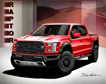 2020 Ford F150 Raptor Long Bed Truck Art Prints by Danny Whitfield | Comes in 10 different exterior colors | Car Enthusiast Wall Art
