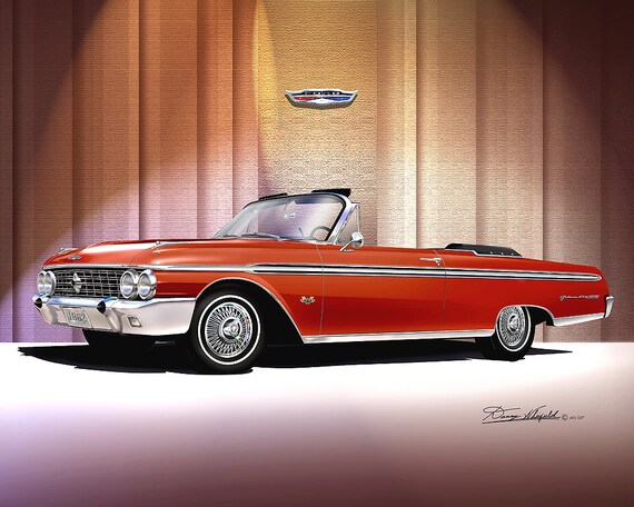1962 Galaxie 500 XL Convertible Art Print: Wire Wheels, Car