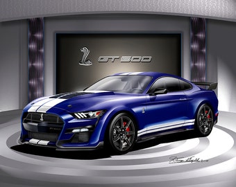 Mustang Shelby Artwork | 2022 Ford Mustang Shelby GT 500 - Carbon Fiber Option | Art Prints comes in 6 different exterior color