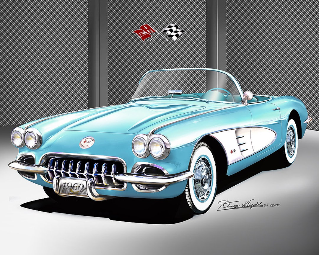 Chevrolet Corvette コルベットc1 ウォールシェルフ 壁棚 1960 Corvette C1 Convertible Art Print: Car Enthusiast Wall Decor