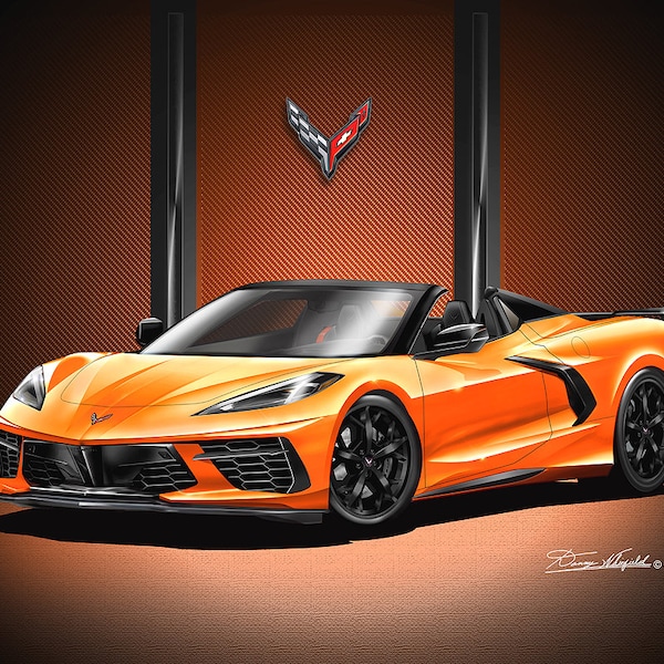 C8 Chevrolet Corvette Stingray Convertible Art Prints by Danny Whitfield | Series 6 Comes in 10 Different Styles | Car Enthusiast Wall Art