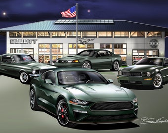 Mustang Bullitt Art Print: Vintage Car Poster by Danny Whitfield