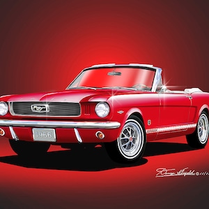 1966 Mustang Convertible Art Print: Automotive Enthusiast Wall Art