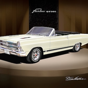 1966 Ford Fairlane Convertible Art Prints By Danny Whitfield |Comes in 3 different exterior colors| Car Enthusiast Wall Art- Posters for Men