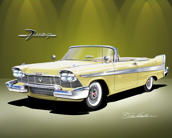 1958 Plymouth Fury Convertible Art Print: Automotive Illustration