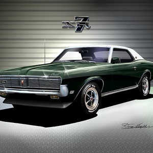 1969 Mercury Cougar art prints By Danny Whitfield Comes in 9 different exterior color Car Enthusiast Wall Art DARK IVY GREEN