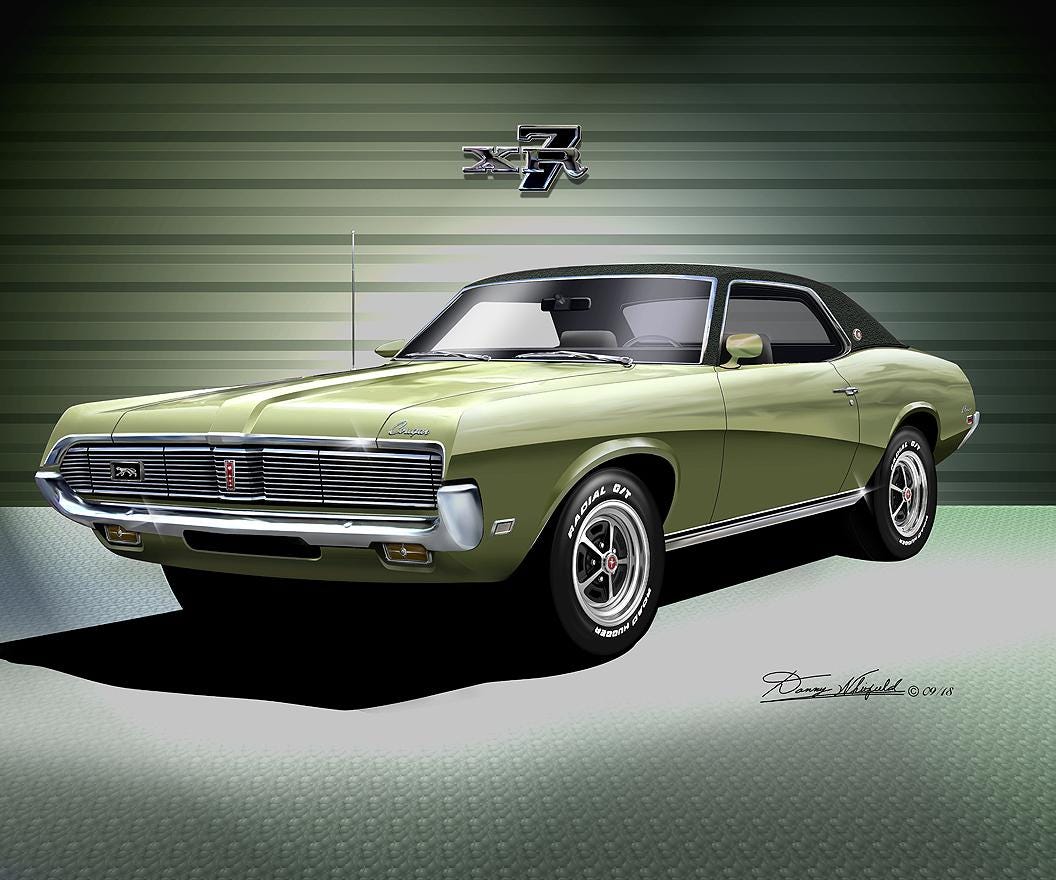 1969 Mercury Cougar Eliminator Art Print: Automotive Wall Art by