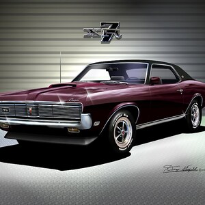 1969 Mercury Cougar art prints By Danny Whitfield Comes in 9 different exterior color Car Enthusiast Wall Art MAROON