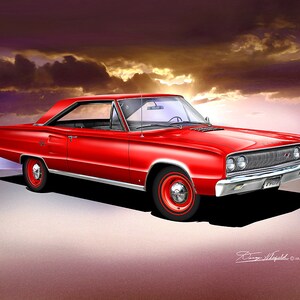 1967 Coronet Art Prints By Danny Whitfield  | Comes in 8 different exterior colors | car poster wall art vintage prints