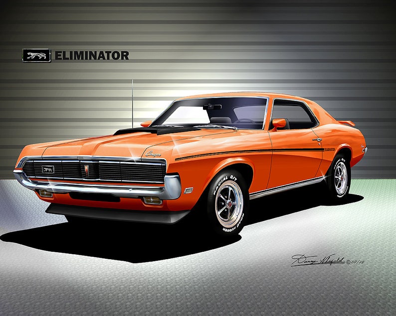 1969 Mercury Cougar art prints By Danny Whitfield Comes in 9 different exterior color Car Enthusiast Wall Art COMPETITION ORANGE