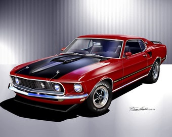 1969 Mustang Mach 1 Art Print: Vintage Car Poster by Danny Whitfield