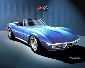 Chevrolet Corvette Art Prints By Danny Whitfield  | 1971 | C3 Corvette Convertible Comes in 10 different exterior colors