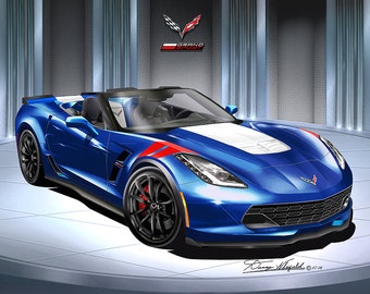 Chevrolet Corvette Art Prints By Danny Whitfield  | 2014-2019 C7 Corvette Grandsport Convertible | Comes in 9 different exterior colors