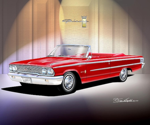 アンティークページ 1963 Galaxie 500 Convertible Art Print: Automotive Illustration - Etsy