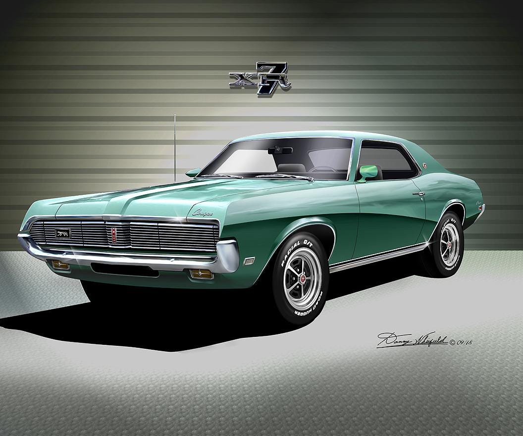 1969 Mercury Cougar Eliminator Art Print: Automotive Wall Art by