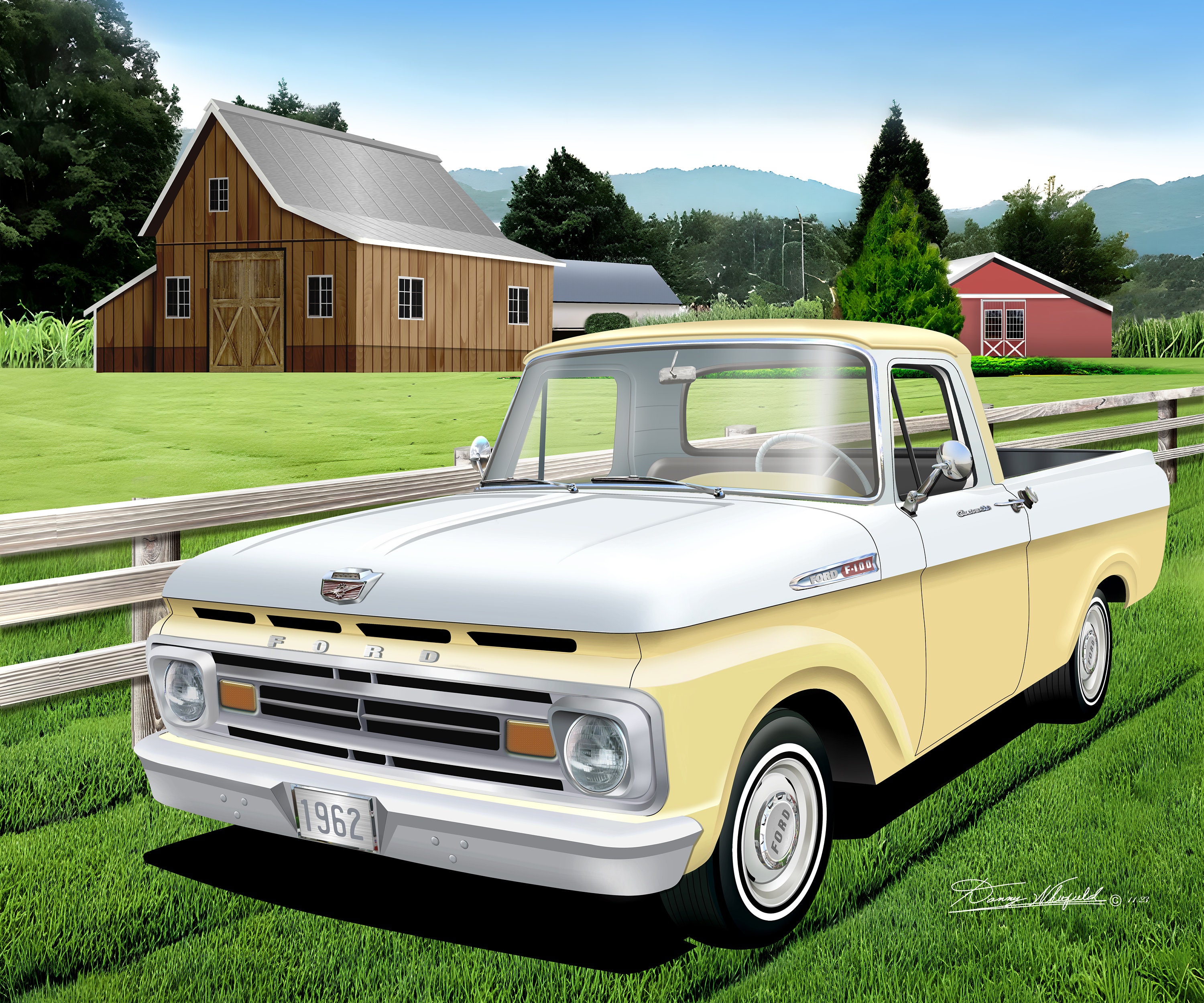 1962 Ford F-100 Pickup Truck Art Print: Vintage Automotive Wall